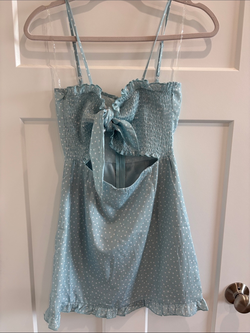 Kittenish Light Blue Polka Dot Tie-Back Sundress